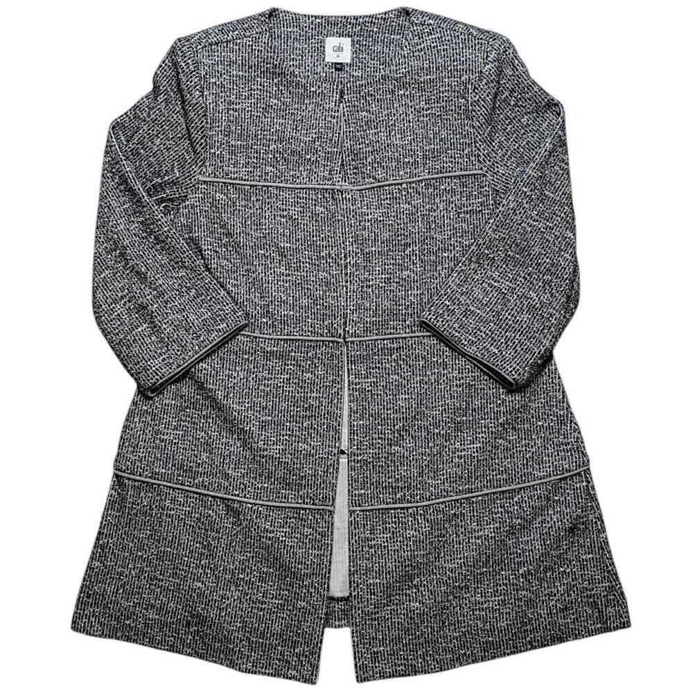Cabi The Times Jacket Black White Tweed Open Front Cardigan Coat Women’s Medium - Picture 2 of 10
